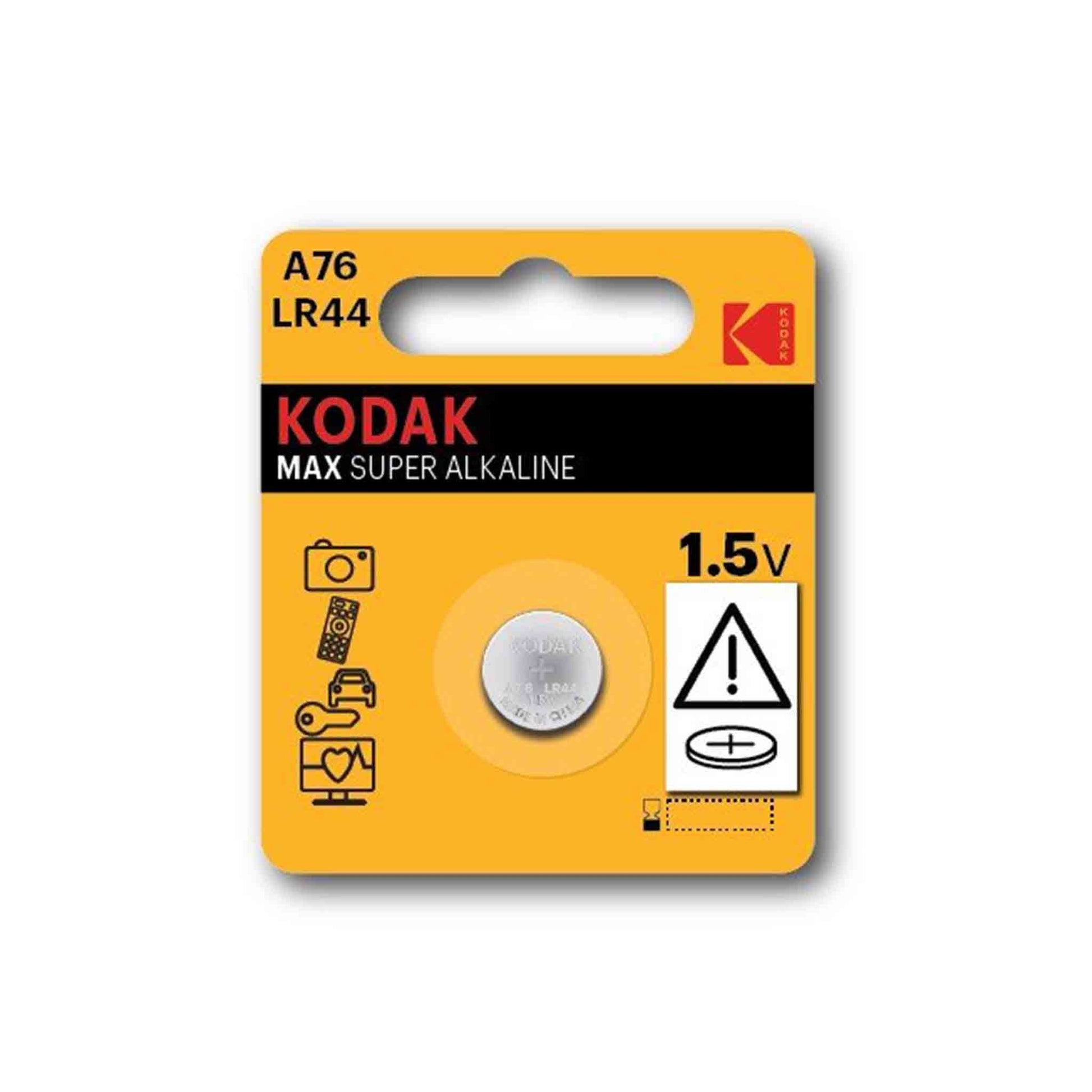 Kodak Max Super Alkaline LR44 (KA76) 1.5V Single Battery - Camera Kangaroo